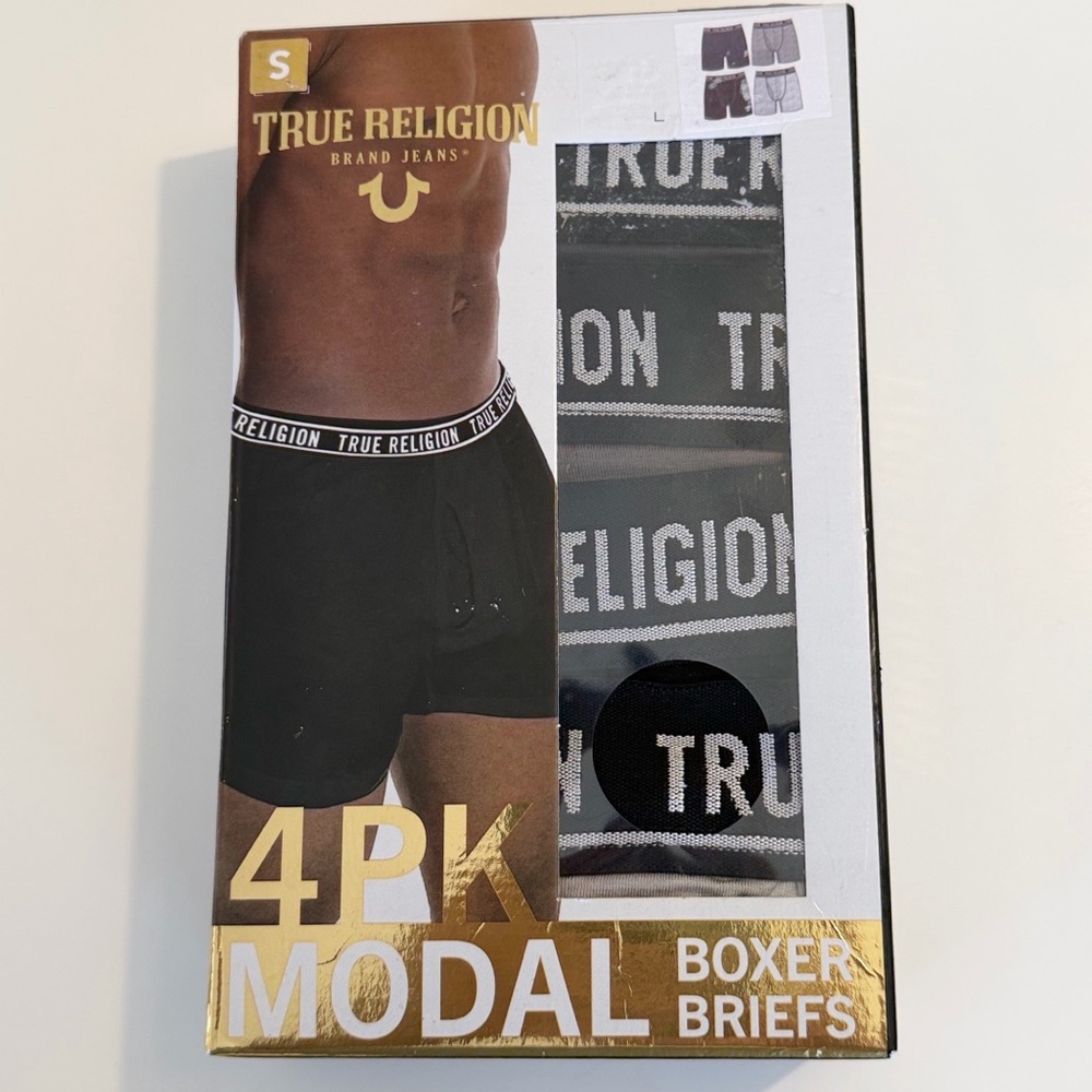 True Religion 4-PK multi grey/ black Modal Boxer Briefs Small 28-30 Waist NWT